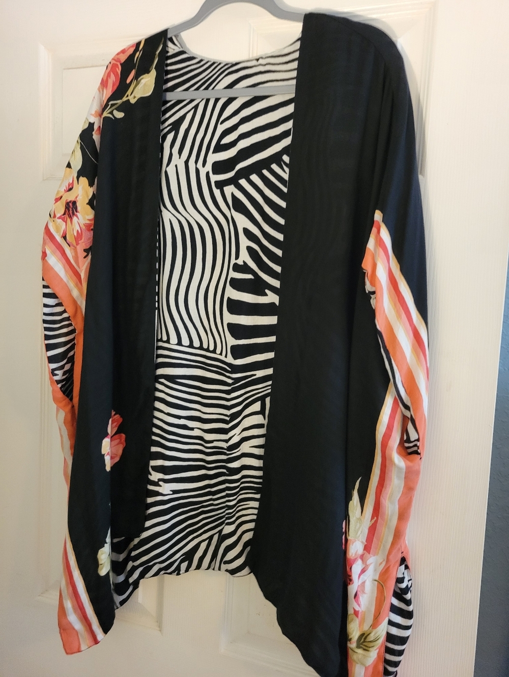 Chico's Black Zebra & Floral Swim Coverup with Coral Accents - Picture 3 of 10